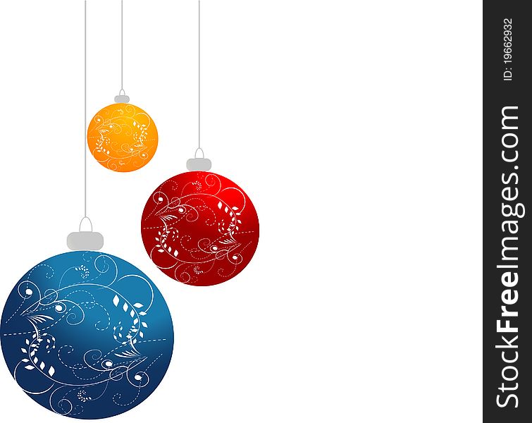Ornamented Christmas balls isolated on white