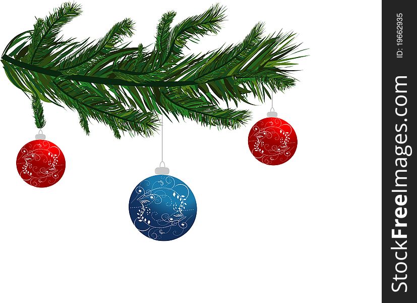 Christmas background tree branch and christmas balls