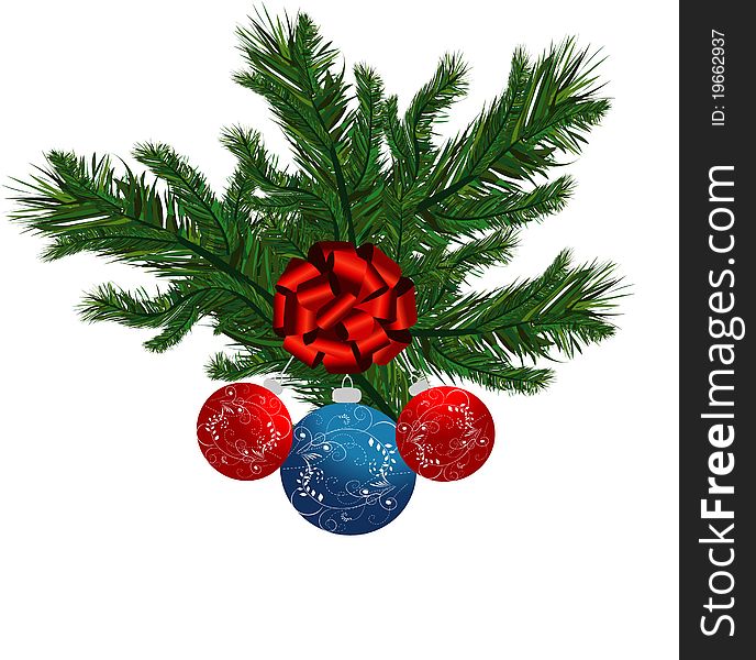 Christmas background,christmas tree branch and balls