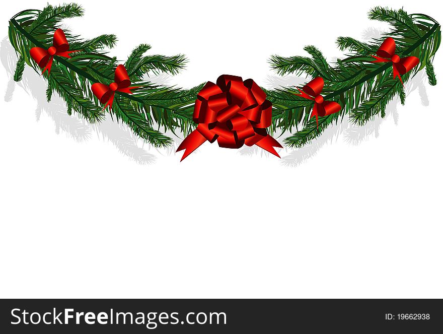 Christmas tree branches and red bows