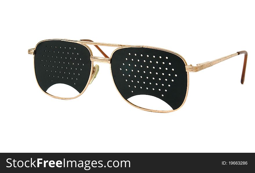 Black glasses with holes for vision correction. Black glasses with holes for vision correction