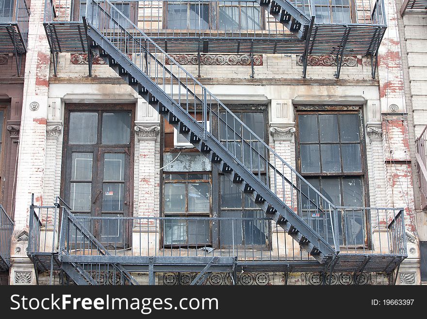 Old Fire staircase made â€‹â€‹of steel at an old high-rise