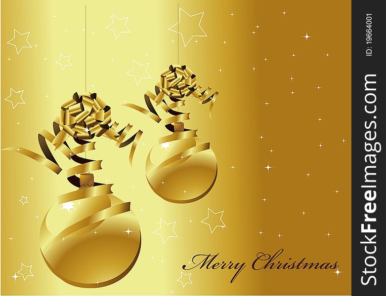 Christmas background whit gold christmas balls and gold ribbon