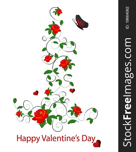 Valentine  with red roses and butterfly