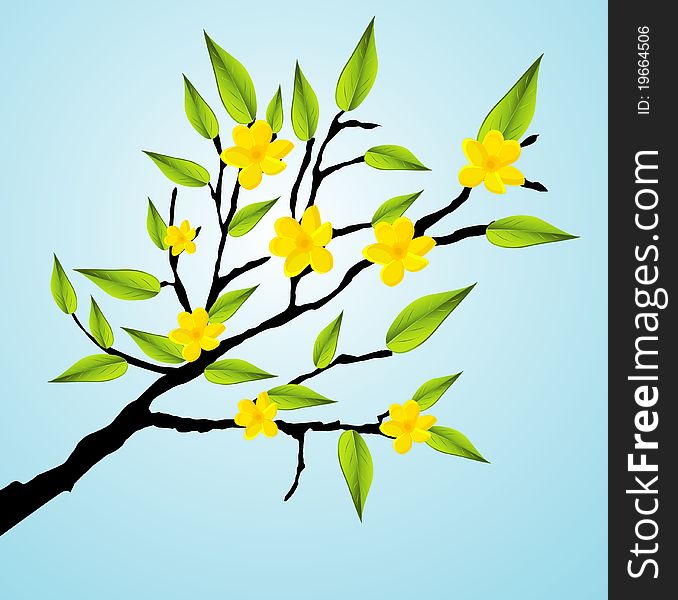 Green Tree Branch Icon with beautifull yellow flowers