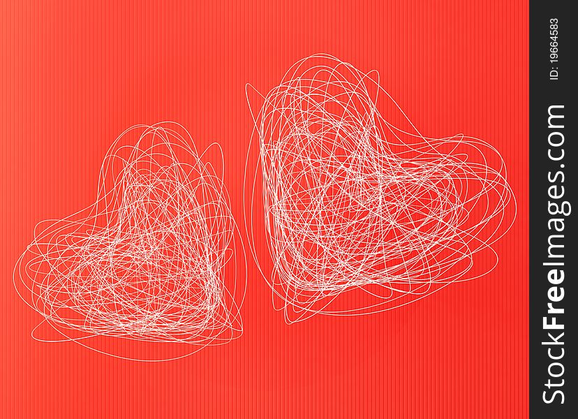 Two white hearts on red striped background