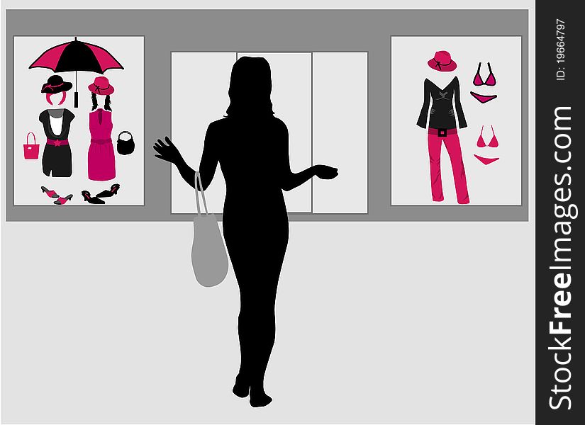 Girl shopping in a mall,Conceptual illustration