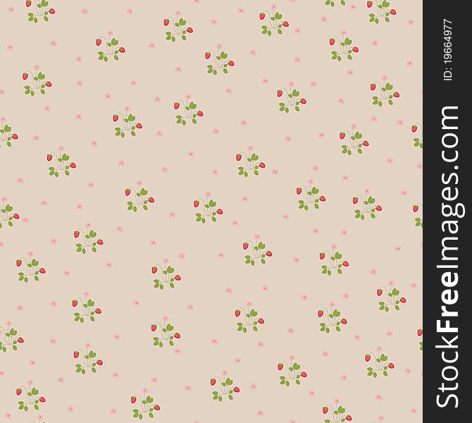 Floral seamless wallpaper with hand drawn strawberries. Floral seamless wallpaper with hand drawn strawberries