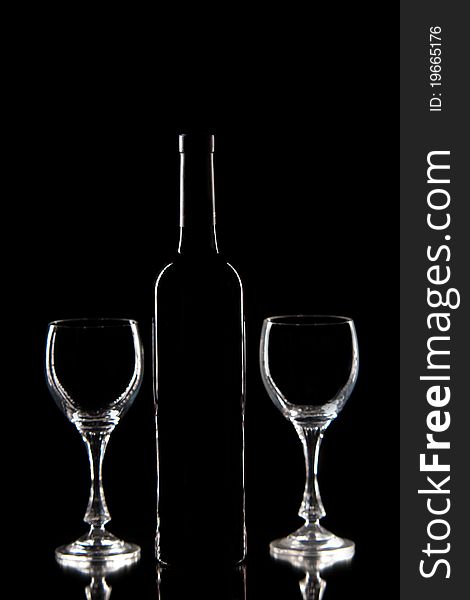 Red wine - silluette of bottle and glasses with red wine. Red wine - silluette of bottle and glasses with red wine