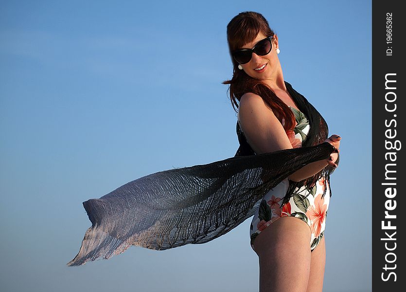 Retro girl having fun at the beach. Retro girl having fun at the beach