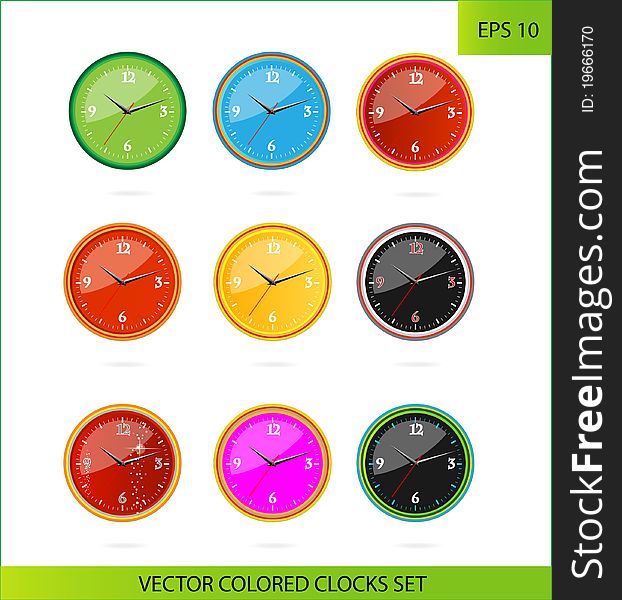 Cretive colored clocks on the white isolated