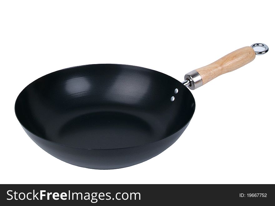 Frying pan isolated in solid white background.