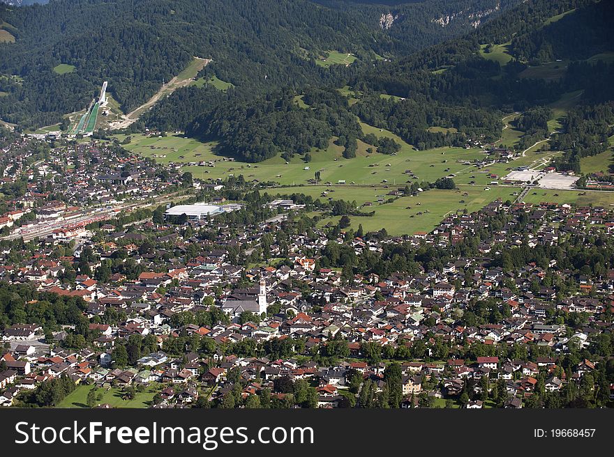 Panorama view over german city Garmisch-Partenkirchen