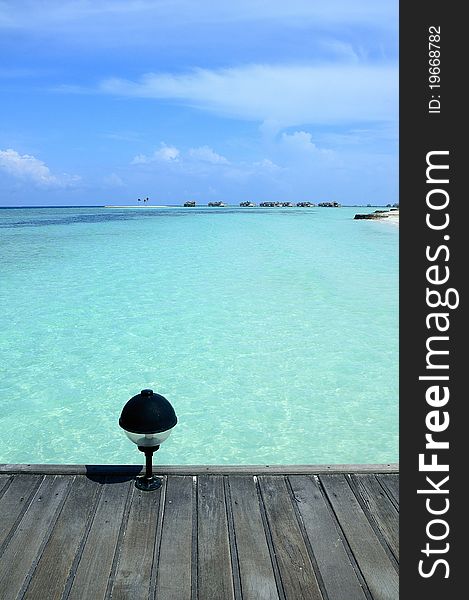 Maldives Paradise Island bridge, watching the blue lagoon. Maldives Paradise Island bridge, watching the blue lagoon