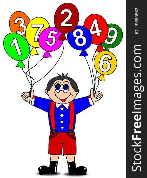 Boy and colorful inflatable balls with numbers. Boy and colorful inflatable balls with numbers