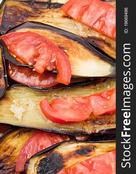 Fried eggplants with fresh tomato