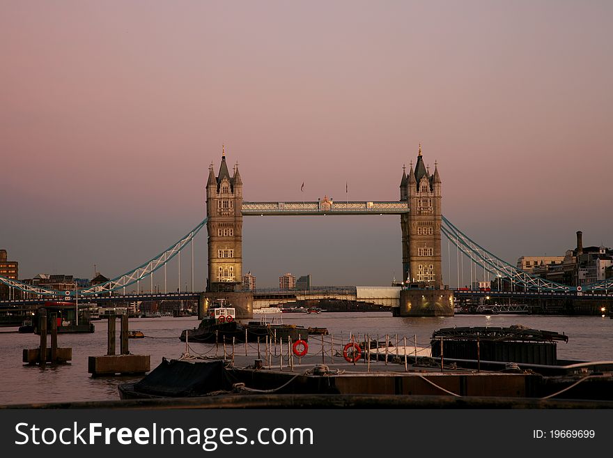 Tower Bridge in the evening glow. Tower Bridge in the evening glow