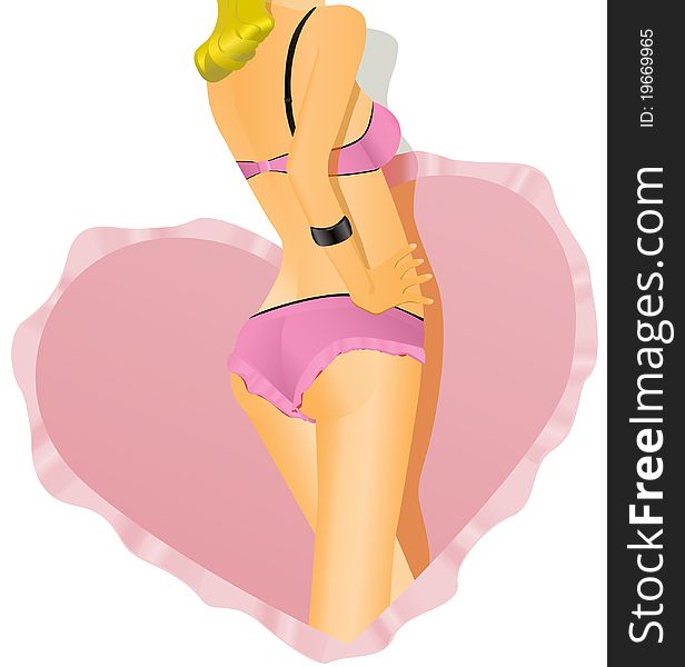 An illustration of a sexy girl from behind appearing from a heart. An illustration of a sexy girl from behind appearing from a heart.