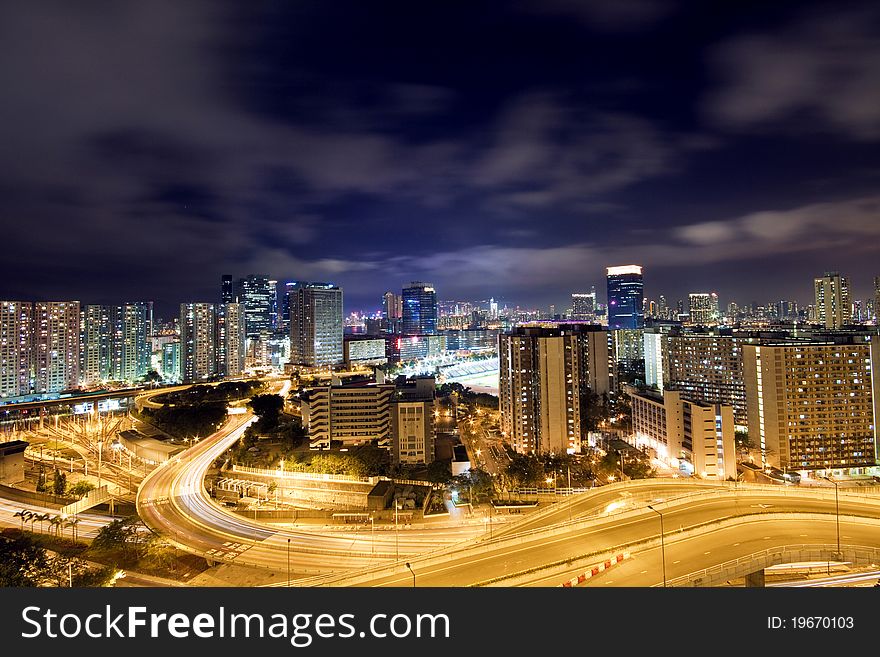 Modern Building in Hong Kong, in night time.