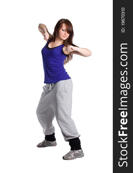 The hip-hop dancer on the white background.