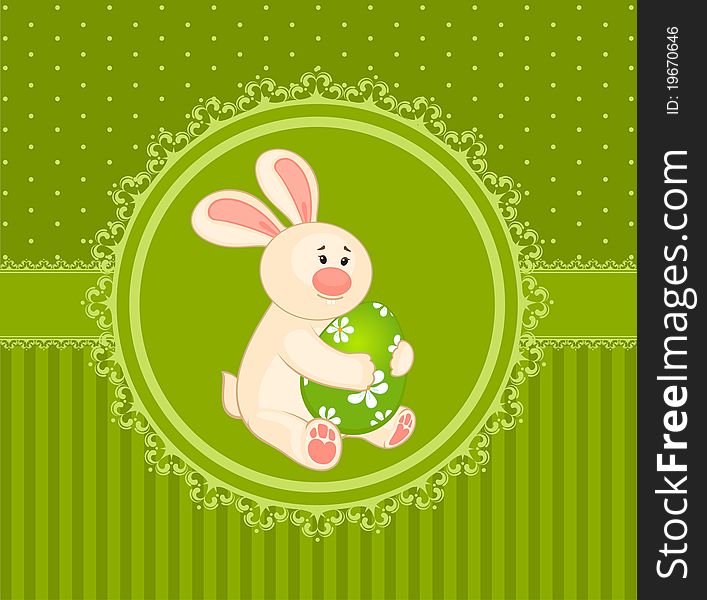 Easter Bunny with colored egg. Easter card