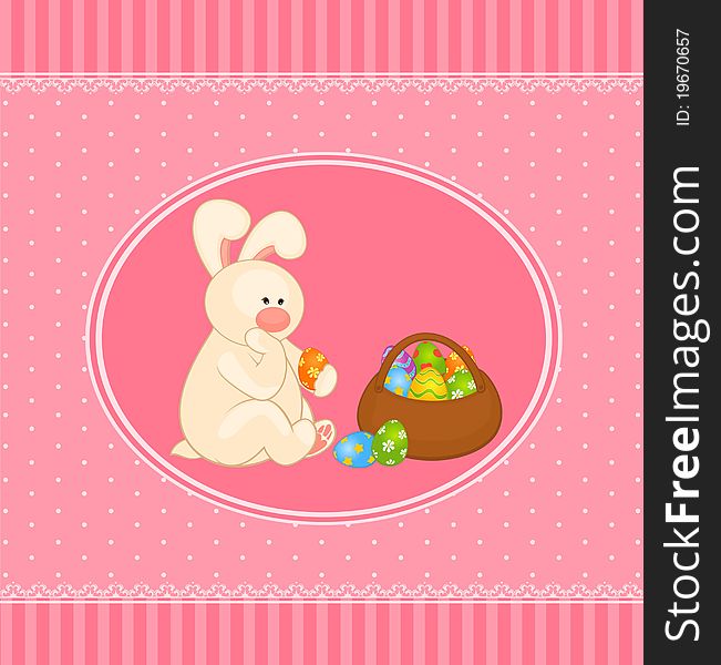 Easter Bunny with colored egg. Easter card
