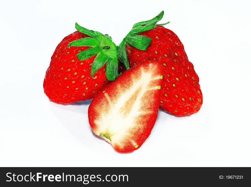 Fresh strawberries isolated on white background.