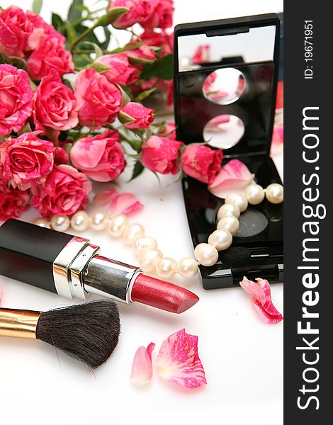 Decorative cosmetics on a white background