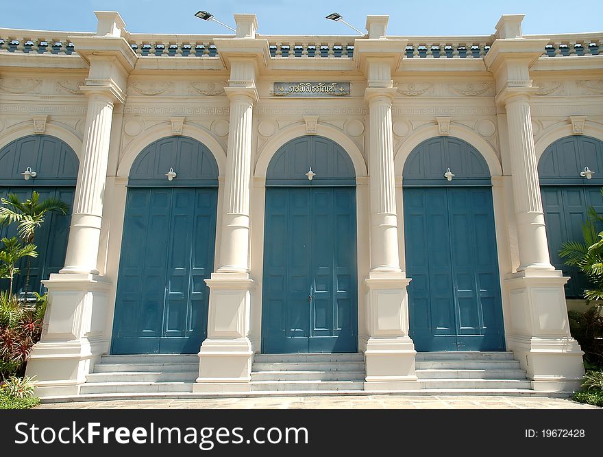 Classic building with wooden blue door