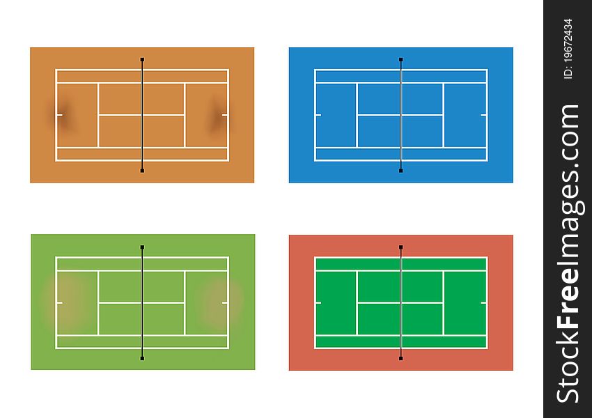 Types of tennis courts: hard, clay, grass, synthetic