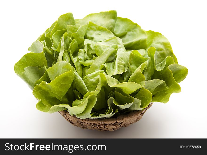 Green head lettuce in the woven basket