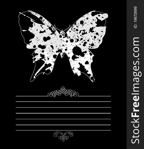 The white butterfly and framework on a black background. A illustration. The white butterfly and framework on a black background. A illustration