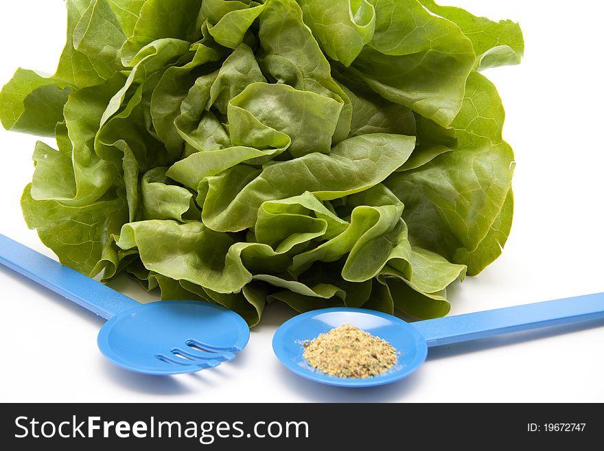 Head lettuce with spice mixture onto spoons