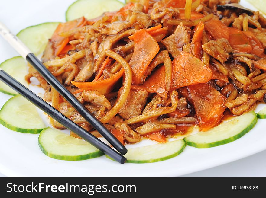 Steamed vegetables with meat. Chinese cuisine
