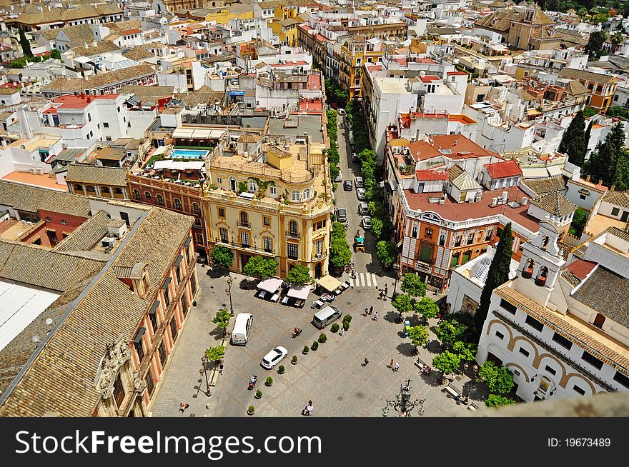 An aerial view of Seville (Sevilla) in the Andalusia region of Southern Spain. An aerial view of Seville (Sevilla) in the Andalusia region of Southern Spain