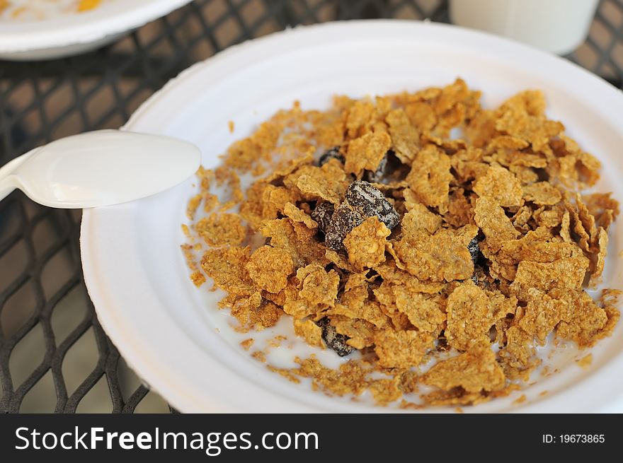 Healthy and nutritious cereal topped with fresh milk for breakfast. Healthy and nutritious cereal topped with fresh milk for breakfast.