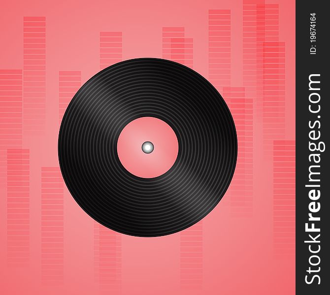 Vinyl record with red rectangle effect background