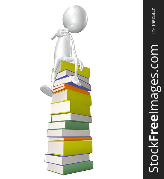 Man sitting on stack of books - This is a 3d render illustration