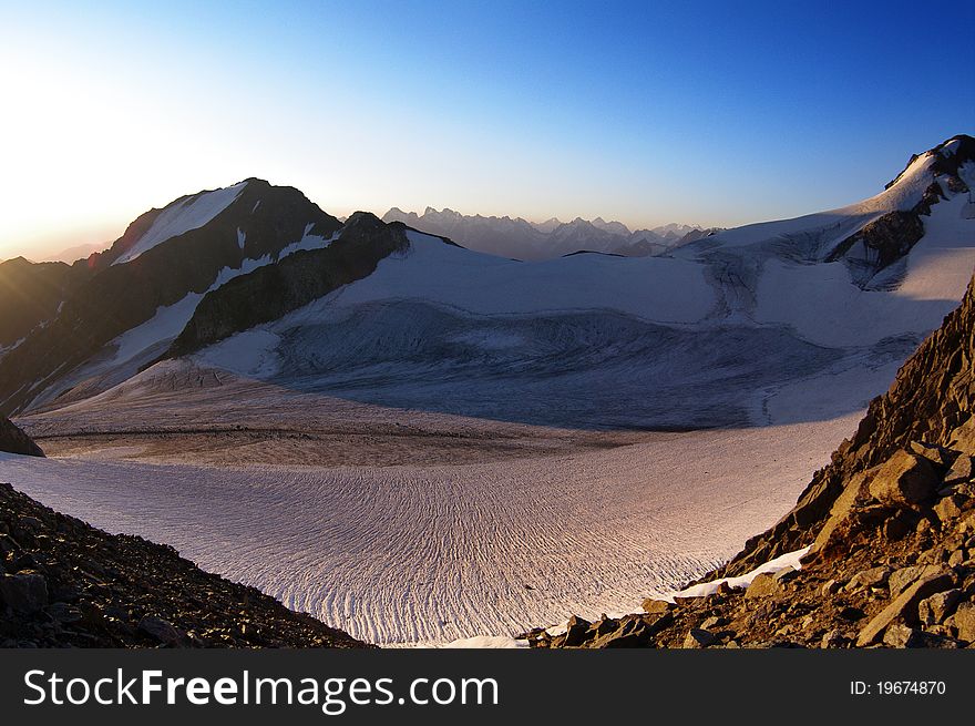 Morning on the glacier near Mount Elbrus.