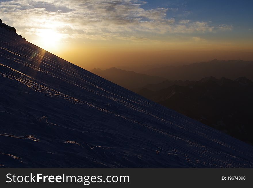 Morning on the slopes of Mount Elbrus. Morning on the slopes of Mount Elbrus.