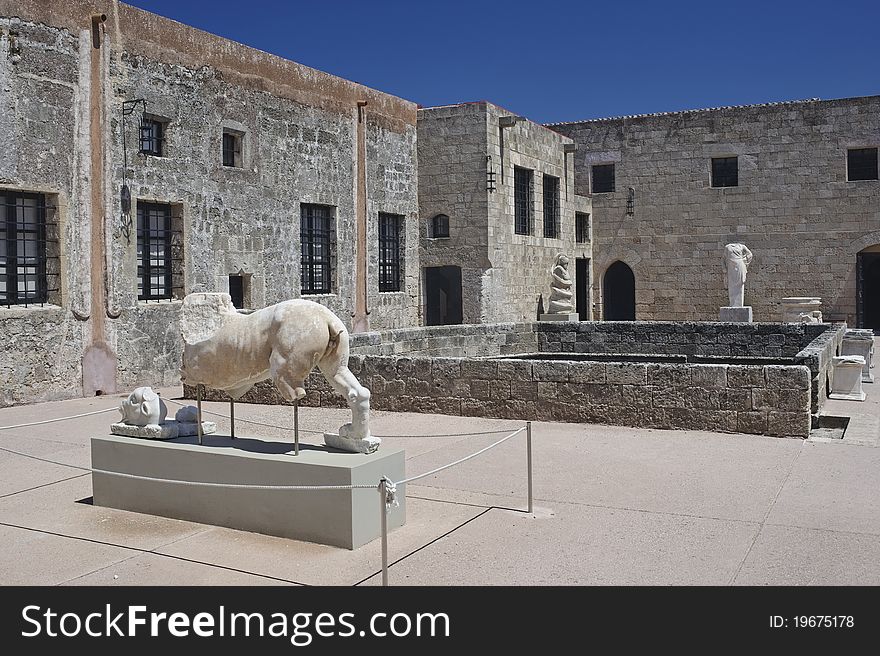 Courtyard of knight's hospital in Rhodes. Courtyard of knight's hospital in Rhodes