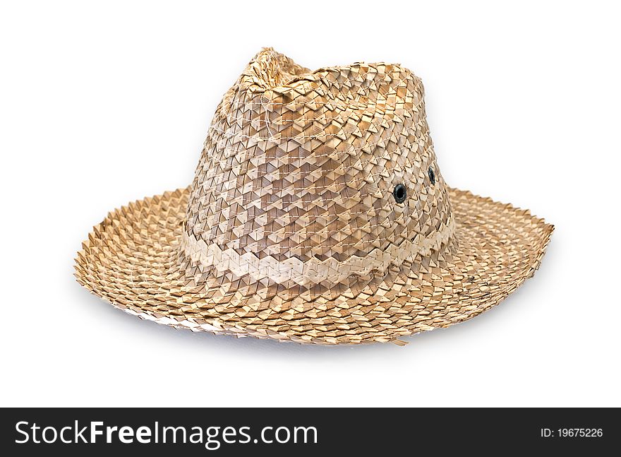 Isolated wicker hat on white background.