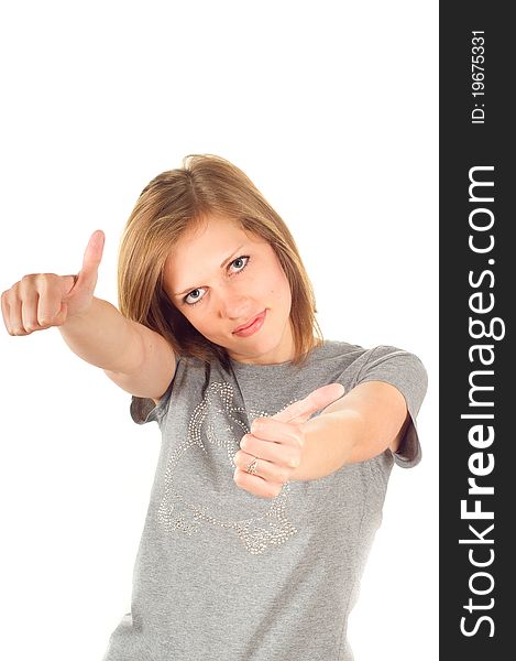 Young woman showing Thumbs up