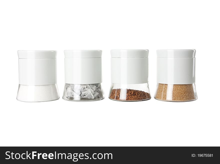 Tea, coffee and sugar isolated on a white background. Tea, coffee and sugar isolated on a white background