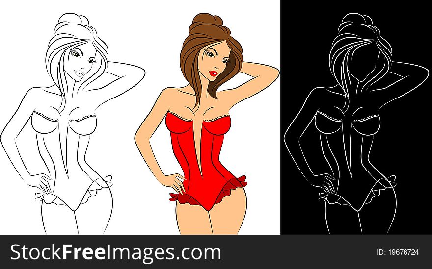 Silhouette of beautiful womanish body.illustration for a design