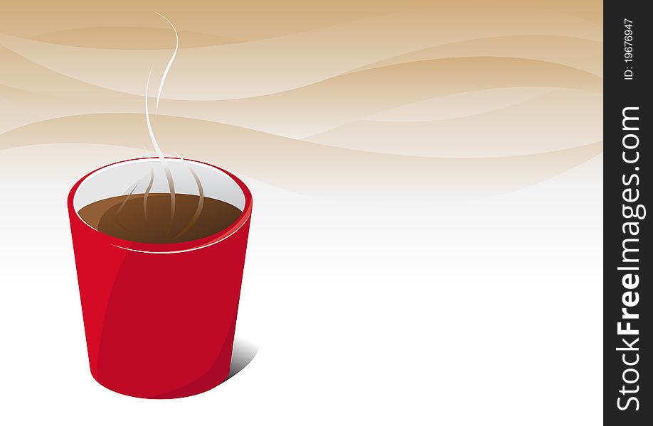 Red mug of coffee on a beige background. Red mug of coffee on a beige background