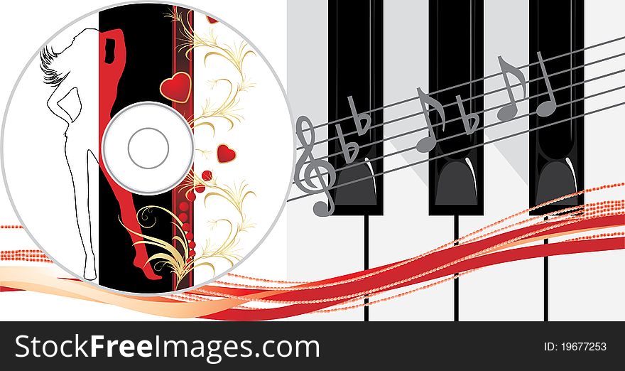 Piano keys and compact disk. Illustration