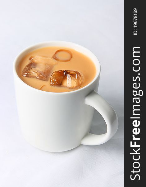 White background in front of beverages, milk and tea, health food photos