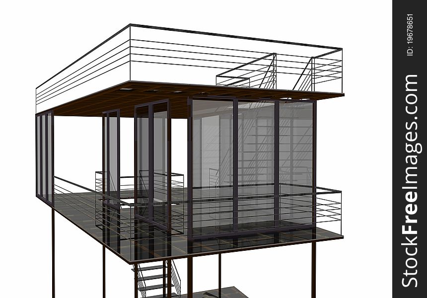 3D modern design with steel supporting profiles and glass panels. 3D modern design with steel supporting profiles and glass panels