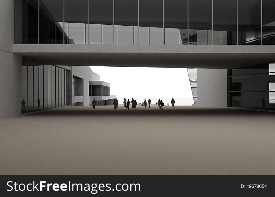 3D Model building with dramatic and concrete construction which presume symbol. 3D Model building with dramatic and concrete construction which presume symbol